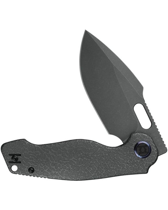 KUNWU Knives Gringo folding knife S390 steel stonewash finish blade Framelock Grey textured titanium handle