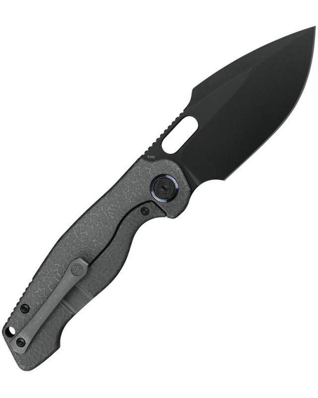 KUNWU Knives Gringo folding knife S390 steel black DLC coated blade Framelock Grey textured titanium handle