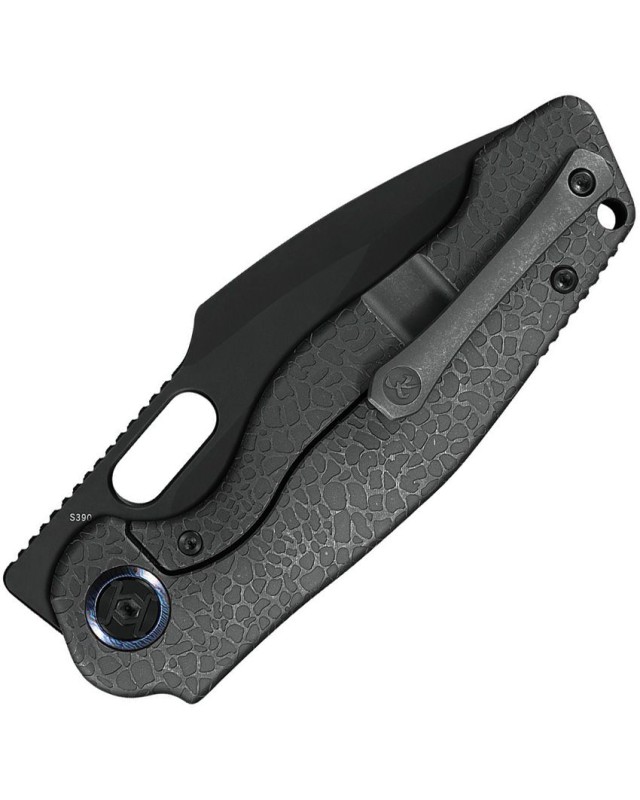 KUNWU Knives Gringo folding knife S390 steel black DLC coated blade Framelock Grey textured titanium handle