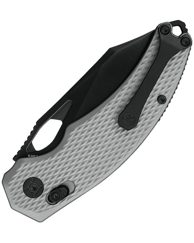 KUNWU Knives X-Padre folding knife ELMAX steel black DLC coated blade XT-Lock Gray checkered titanium handle