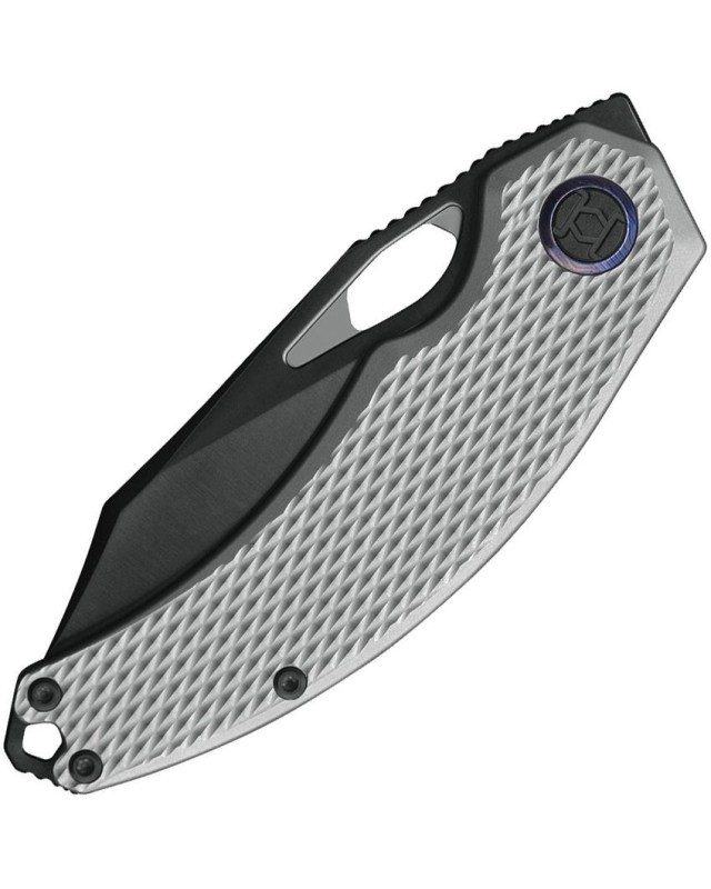 KUNWU Knives Padre folding knife VANAX steel black DLC coated blade Framelock Gray checkered titanium handle