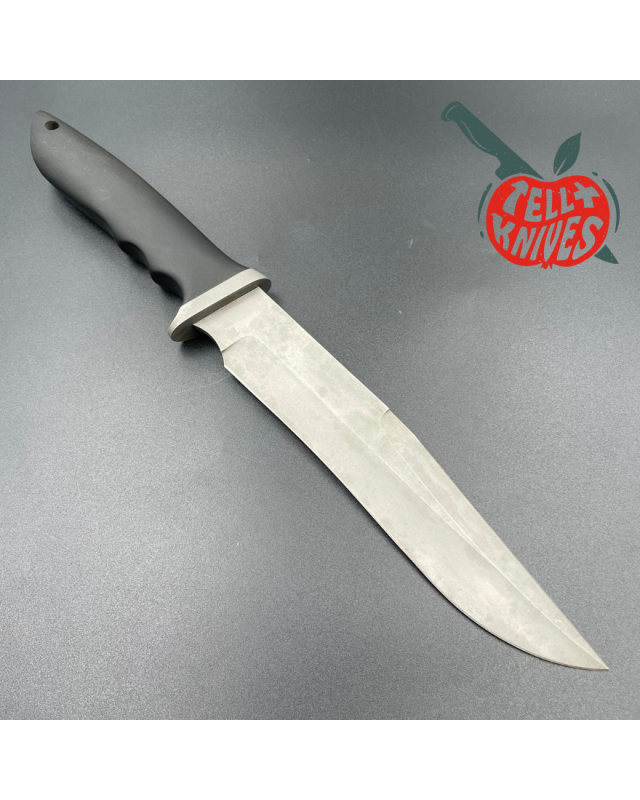 Steve Mullin Pack River Knife Co. Fighter Knife sandblasted finish blade black micarta handle brown leather sheath Steve Mullin Pack River Knife Co. Fighter Knife sandblasted finish blade black micarta handle brown leather sheath