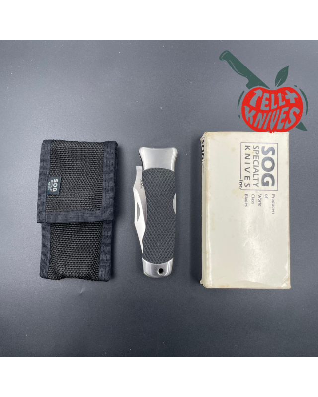 SOG Tomcat S4 440C stainless steel satin finish blade kraton handle lockback with nylon sheath and original box