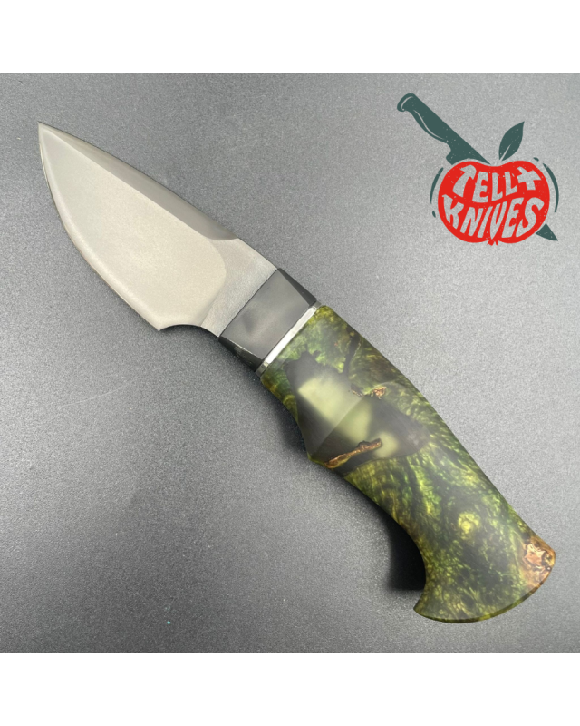 Michal Komorovsky Neck Knife M390 steel black DLC coating stabilized maple wood handle black leather sheath