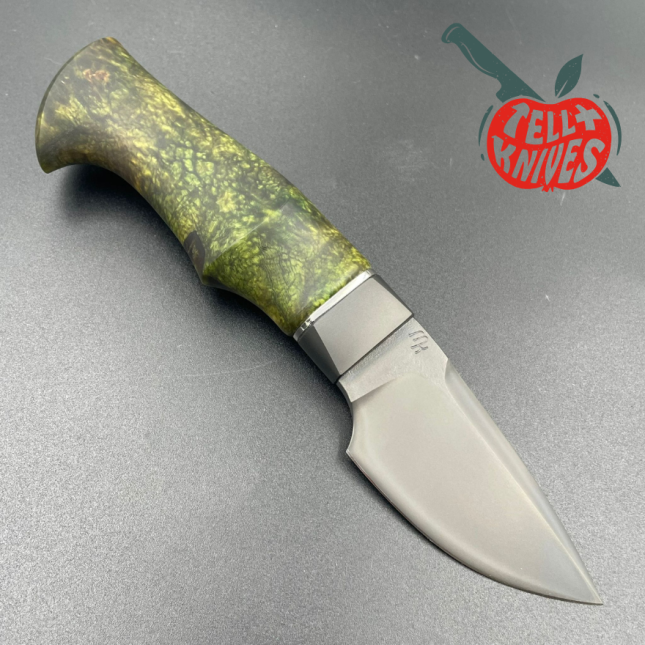 Michal Komorovsky Neck Knife M390 steel black DLC coating stabilized maple wood handle black leather sheath