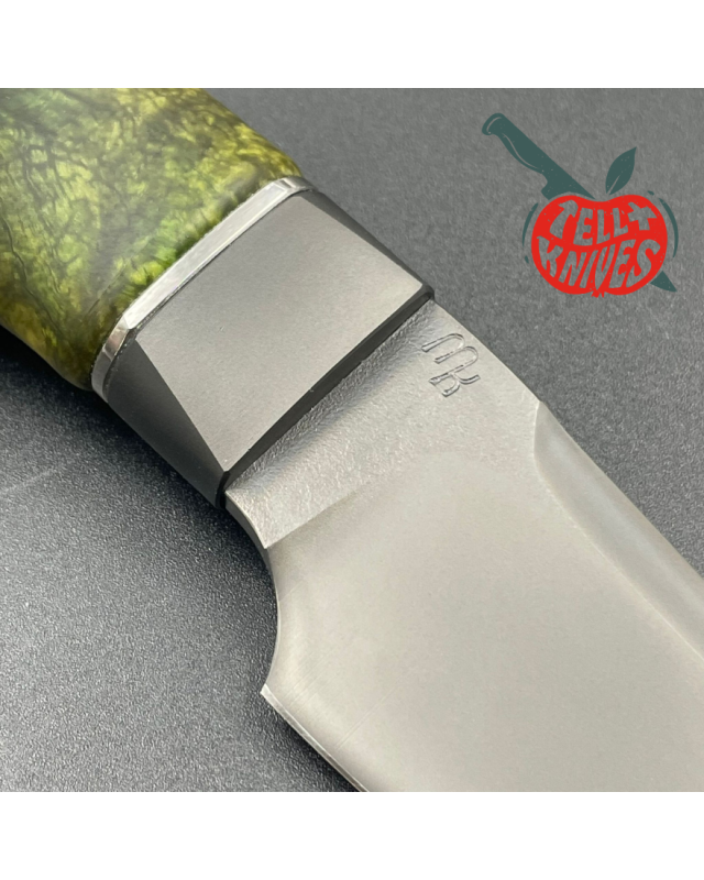 Michal Komorovsky Neck Knife M390 steel black DLC coating stabilized maple wood handle black leather sheath