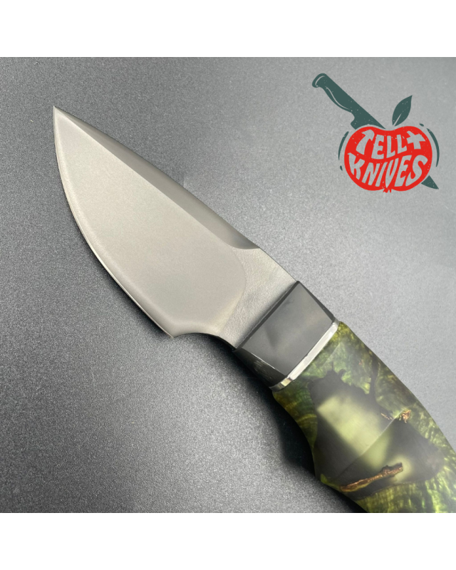 Michal Komorovsky Neck Knife M390 steel black DLC coating stabilized maple wood handle black leather sheath