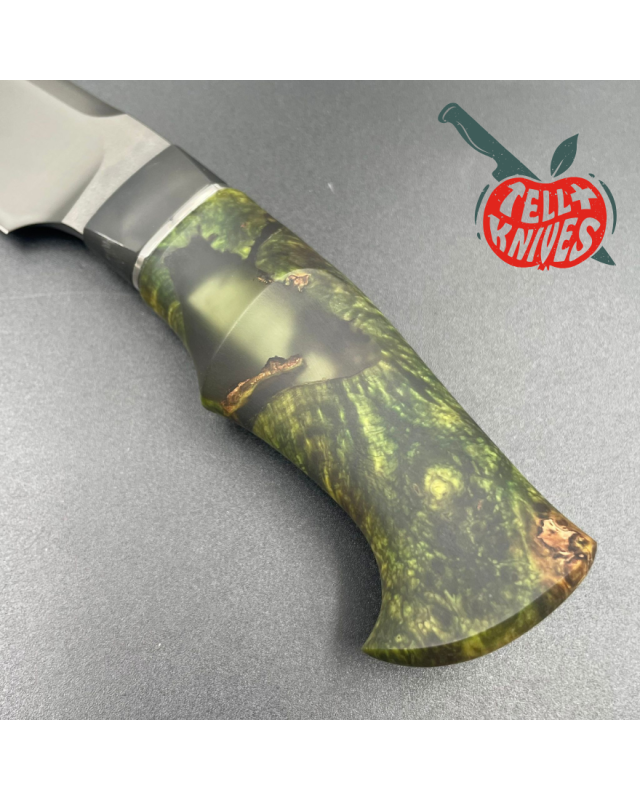 Michal Komorovsky Neck Knife M390 steel black DLC coating stabilized maple wood handle black leather sheath