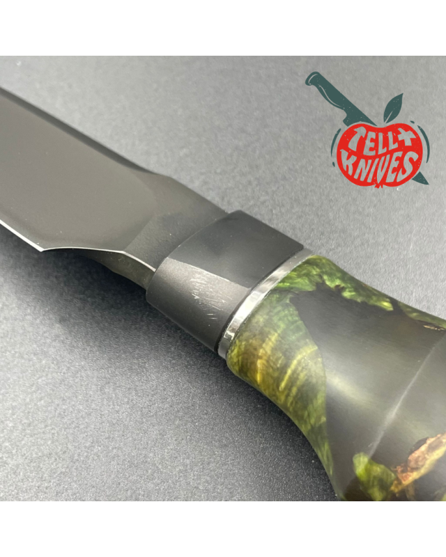 Michal Komorovsky Neck Knife M390 steel black DLC coating stabilized maple wood handle black leather sheath