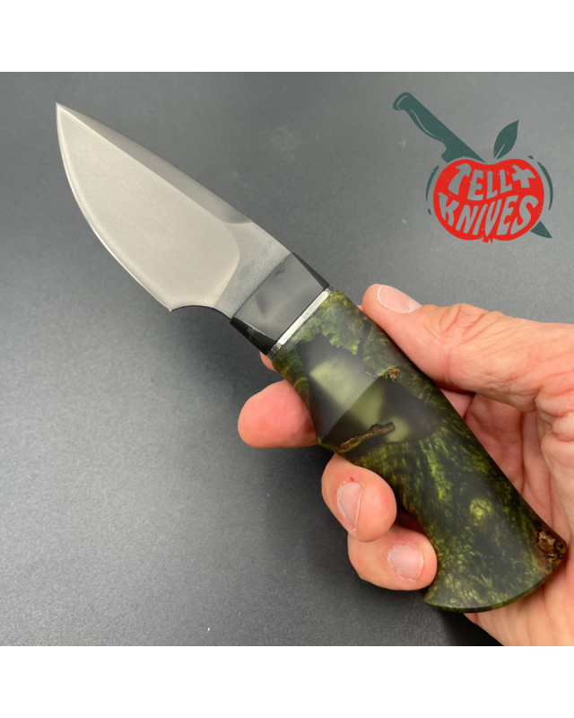 Michal Komorovsky Neck Knife M390 steel black DLC coating stabilized maple wood handle black leather sheath