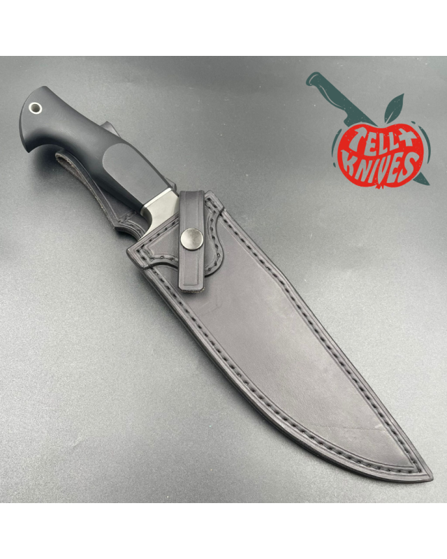 Michal Komorovsky Hunting Knife ELMAX steel black DLC coating Black G10 handle black leather sheath Michal Komorovsky Hunting Knife ELMAX steel black DLC coating Black G10 handle black leather sheath
