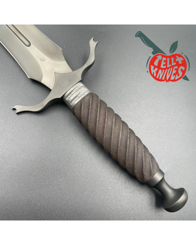 Michal Komorovsky Hunting Dagger Sleipner steel black DLC coating Wenge wood handle black leather sheath