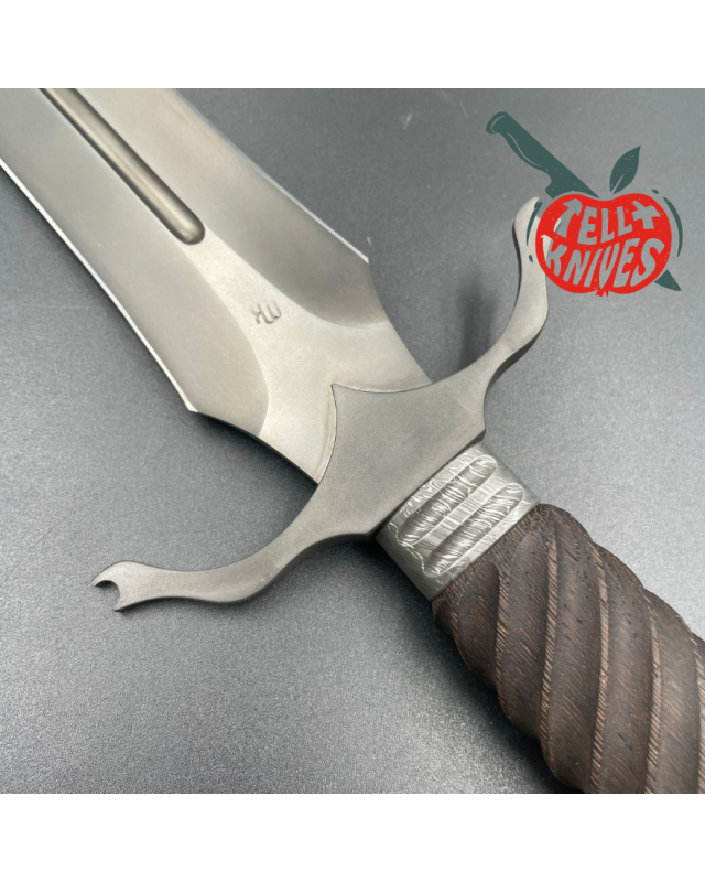 Michal Komorovsky Hunting Dagger Sleipner steel black DLC coating Wenge wood handle black leather sheath