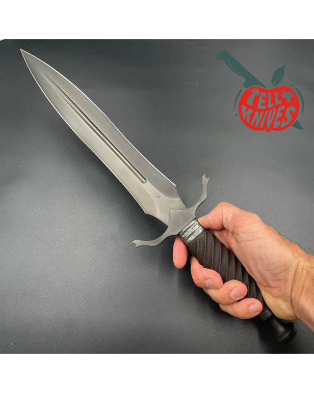 Michal Komorovsky Hunting Dagger Sleipner steel black DLC coating Wenge wood handle black leather sheath