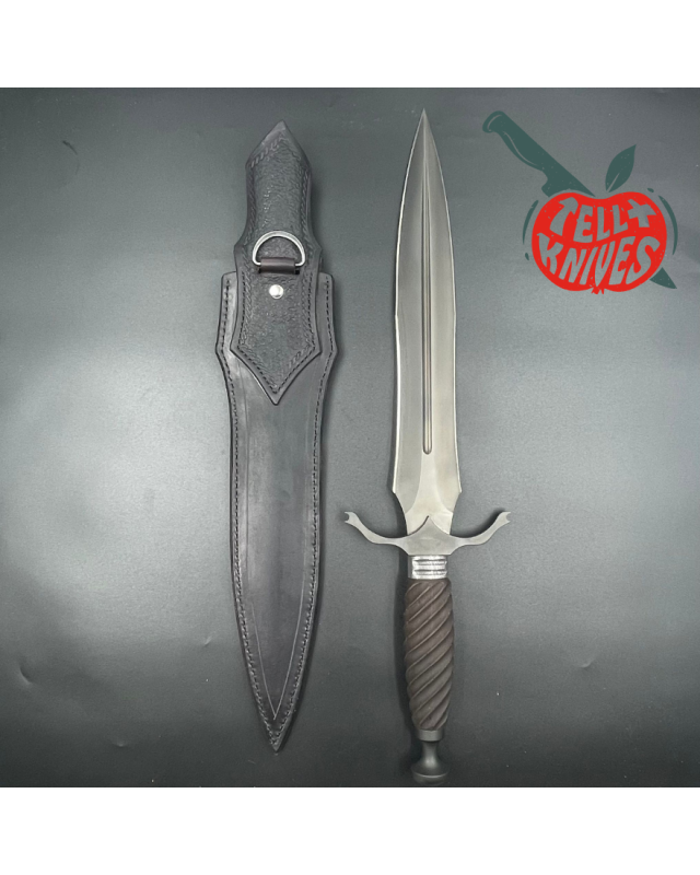 Michal Komorovsky Hunting Dagger Sleipner steel black DLC coating Wenge wood handle black leather sheath