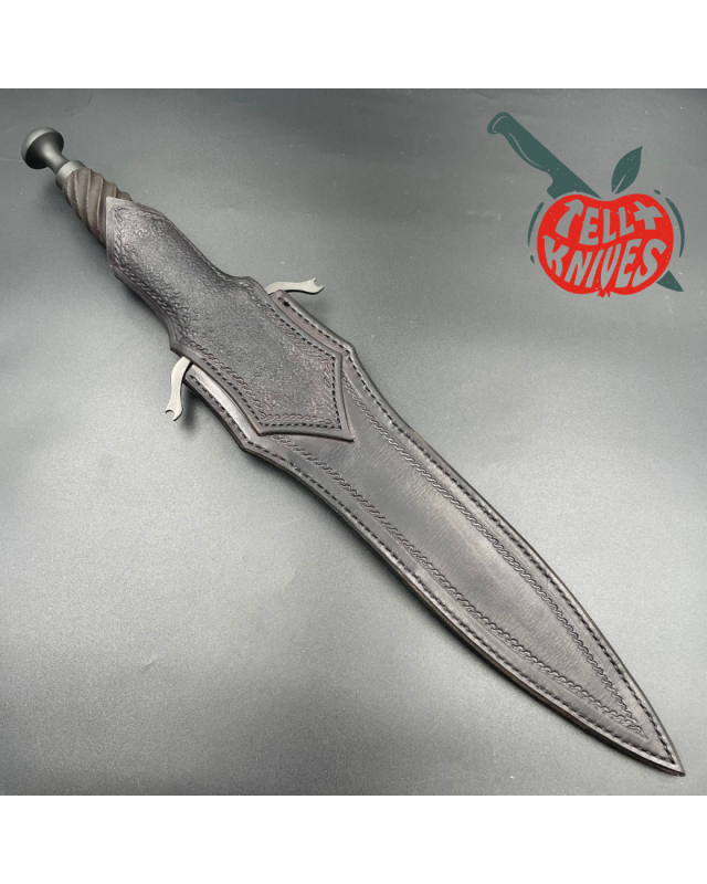 Michal Komorovsky Hunting Dagger Sleipner steel black DLC coating Wenge wood handle black leather sheath