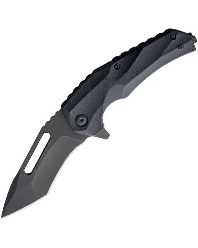 Brous Blades Reloader Linerlock D2 tool steel Blackout finish Tanto blade Black polymer handle Flipper
