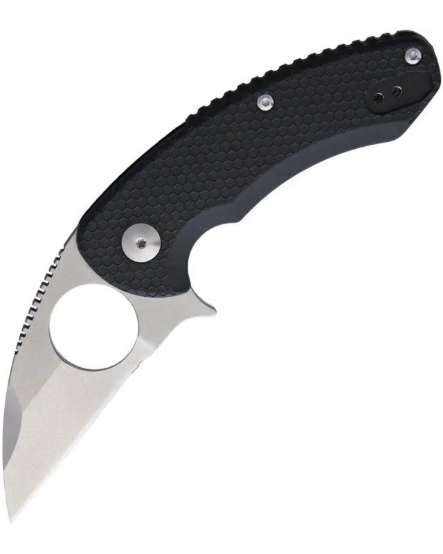 Brous Blades SSF Silent Soldier Linerlock D2 tool steel stonewash finish Wharncliffe blade Black polymer handle Finger r