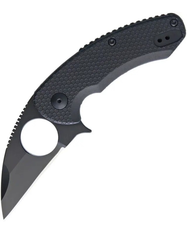 Brous Blades SSF Silent Soldier Linerlock D2 tool steel blackout finish Wharncliffe blade Black polymer handle Finger ri