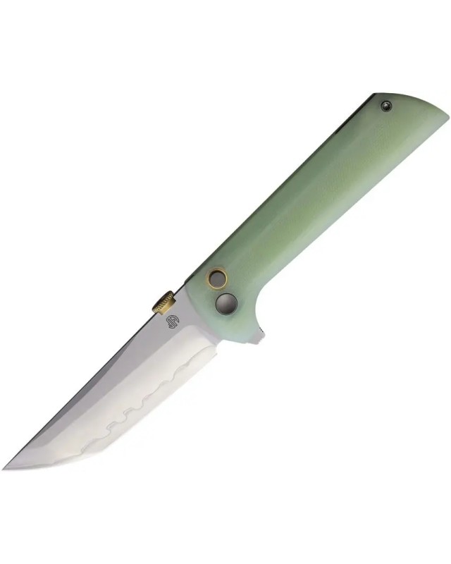 North Mountain Blade Chop2 SAN MAI Tanto SLD-Magic Steel Button Lock Jade G10 handle .45ACP thumb disk Flipper