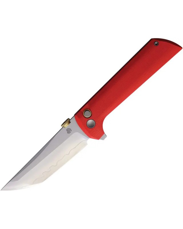 North Mountain Blade Chop2 SAN MAI Tanto SLD-Magic Steel Button Lock Red G10 handle .45ACP thumb disk Flipper