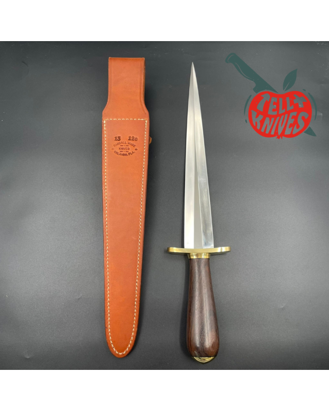 Randall Made Knives Model 13-12 Arkansas Toothpick forged carbon steel Concave Rosewood handle brass forward curved hilt