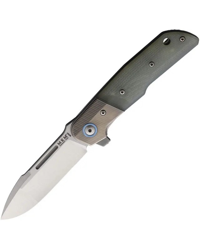 MKM Clap Linerlock satin finish Bohler M390 stainless blade jade G10 handle titanium bolsters lanyard hole pocket clip