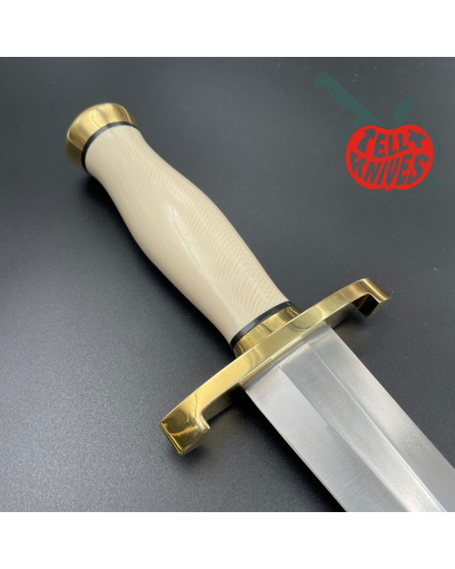 Randall Made Knives Model 13-12 Arkansas Toothpick forged carbon steel ivory micarta handle brass guard and pommel brown