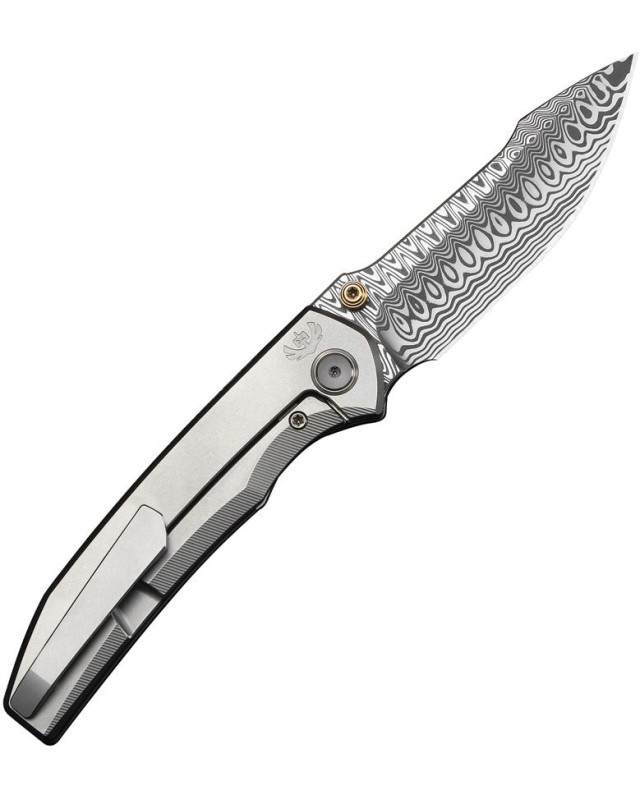 We Knife Co. Ryson Framelock Damasteel blade Silver Titanium Handle