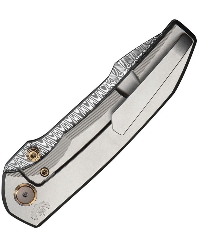 We Knife Co. Ryson Framelock Damasteel blade Silver Titanium Handle