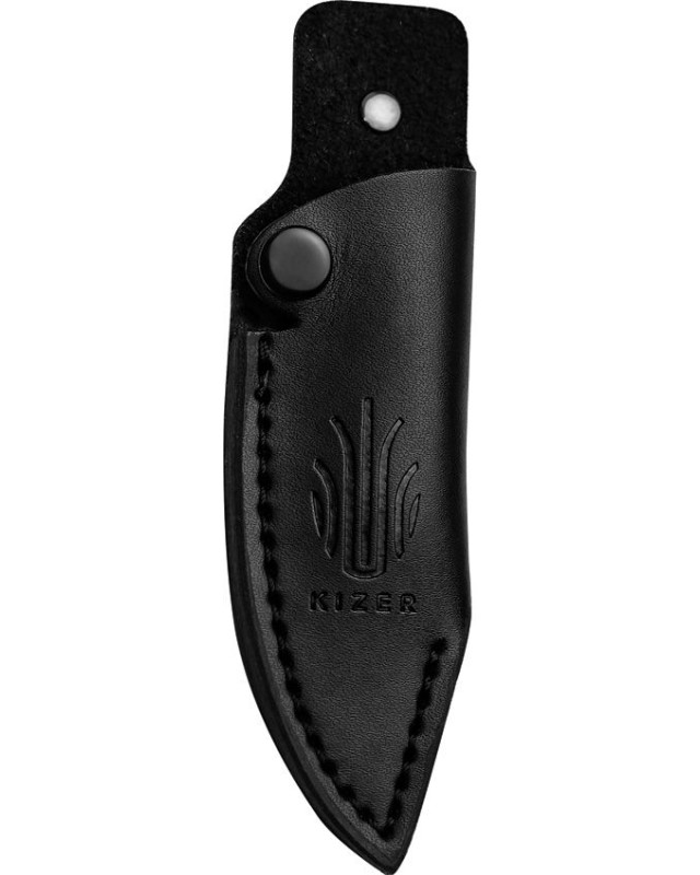 Kizer Cutlery Harpoon Mini Fixed Blade CPM-3V steel full tang black coated blade PEI handle black leather sheath