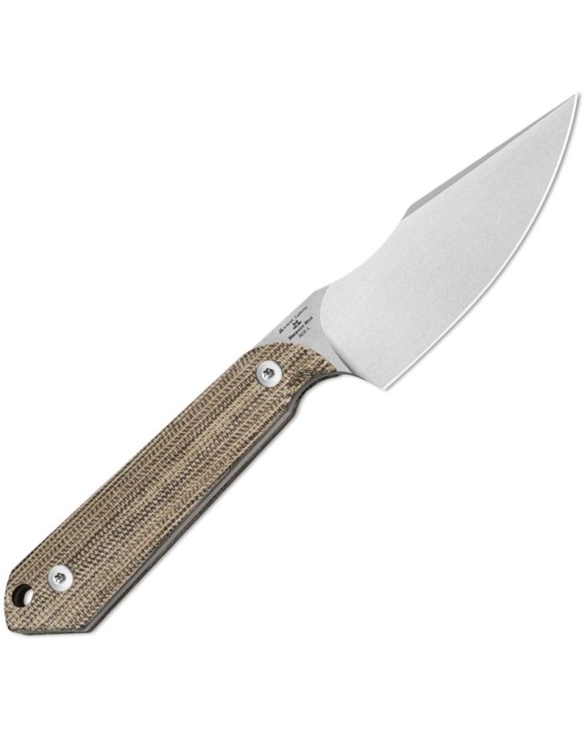 Kizer Cutlery  Harpoon Mini Fixed Blade AEB-L steel full tang stonewash finish natural micarta handle black kydex sheath