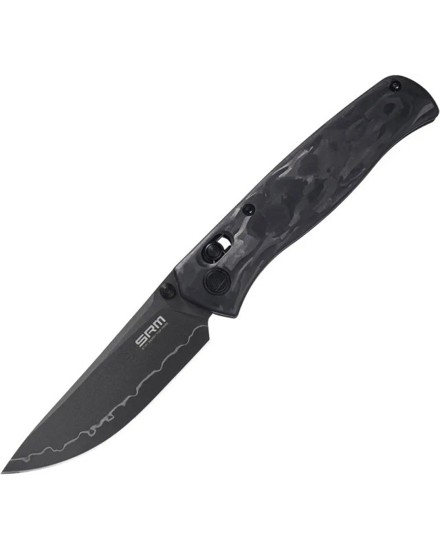 SRM Knives 255L-FB2 folding knife Laminated 140Cr steel blade Shredded Carbon Fiber handle Crossbar Lock