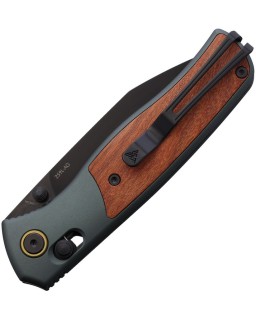 SRM Knives 259L-AG Medal folding knife 14C28N steel wharncliffe blade black finish Green aluminum handle with Rosewood inlay