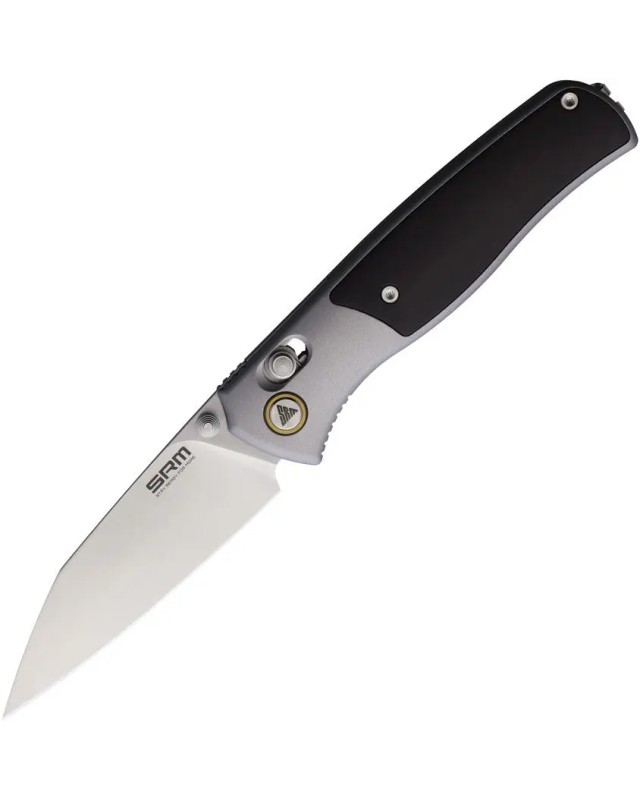 SRM Knives 259L-AK Medal folding knife 14C28N steel wharncliffe blade satin finish Gray aluminum handle with Ebony wood