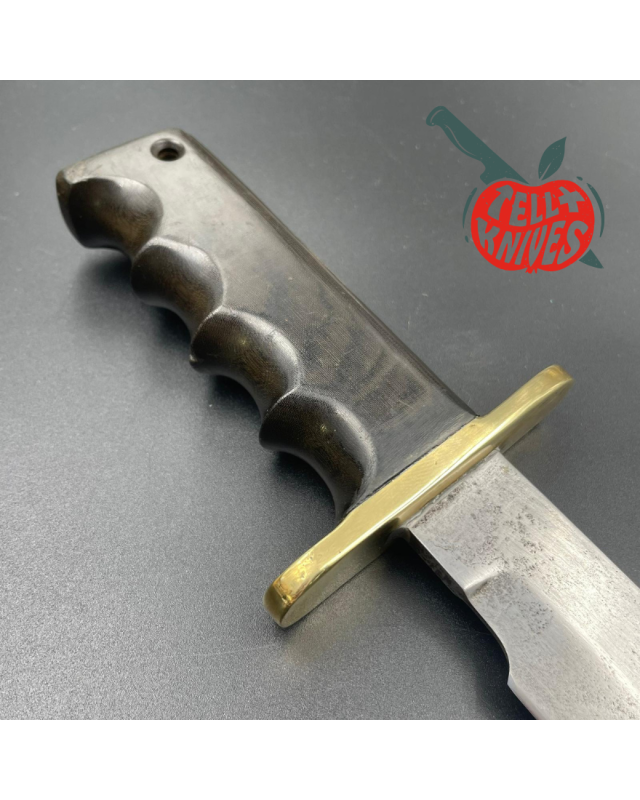 Randall Made Knives Vietnam Era Solingen Model 14 7.5 Humpback forged carbon steel green micarta handle brass hilt brown