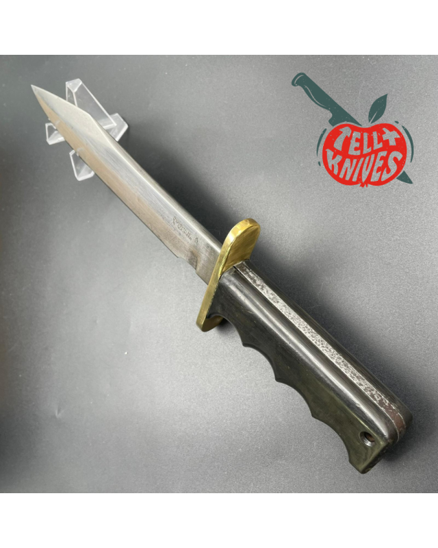 Randall Made Knives Vietnam Era Solingen Model 14 7.5 Humpback forged carbon steel green micarta handle brass hilt brown