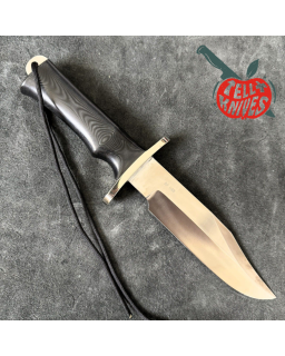 Randall Buxton Fighter Full Tang Stainless steel nickel silver forward curved hilt black micarta handle black leather sheath
