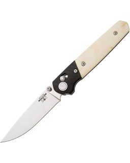 Bear & Son Lawman D2 tool steel blade Slidelock CF bolsters White Bone handle