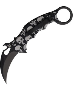 FOX Knives 599 Karambit Punisher Skulls N690 steel blade black finish black aluminium handle