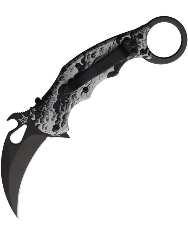 FOX Knives 599 Karambit Waves N690 steel blade black finish black aluminium handle