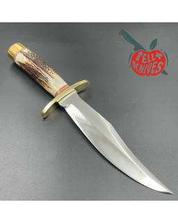 Randall Made Knives Vintage 80ies Model 12 - 8 Big Bear forged carbon steel popcorn stag handle brass guard and pommel b