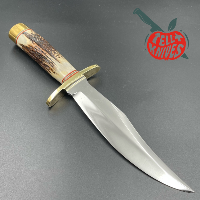 Randall Made Knives Vintage 80ies Model 12 - 8 Big Bear forged carbon steel popcorn stag handle brass guard and pommel b