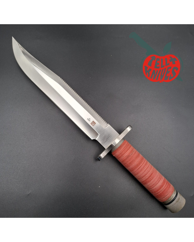 Al Mar Knives SF-10 survival fixed blade SEKI JAPAN AUS-6 steel satin finish steel guard red cord handle brown leather s
