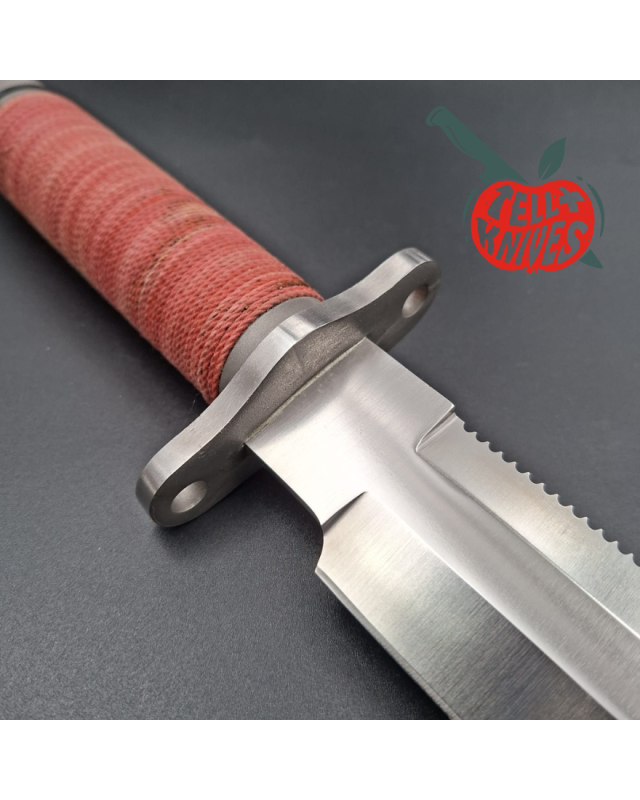 Al Mar Knives SF-10 survival fixed blade SEKI JAPAN AUS-6 steel satin finish steel guard red cord handle brown leather s