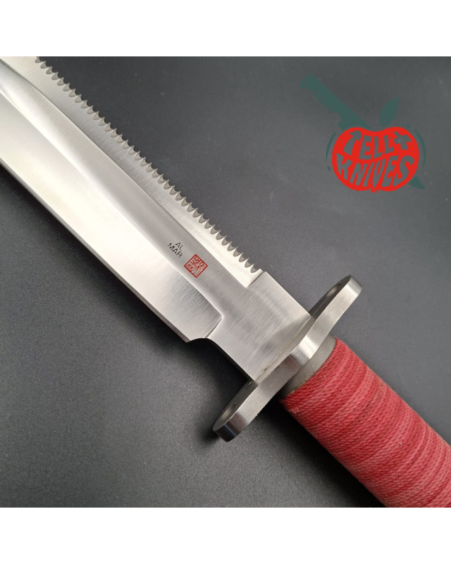 Al Mar Knives SF-10 survival fixed blade SEKI JAPAN AUS-6 steel satin finish steel guard red cord handle brown leather s