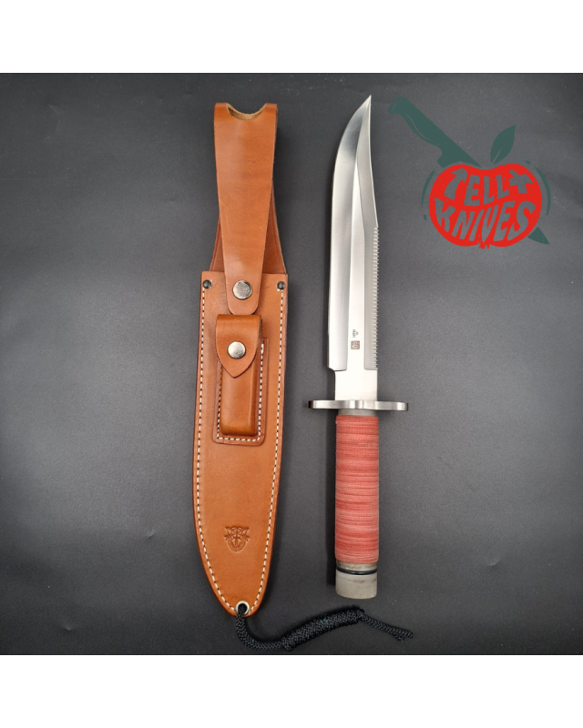 Al Mar Knives SF-10 survival fixed blade SEKI JAPAN AUS-6 steel satin finish steel guard red cord handle brown leather s