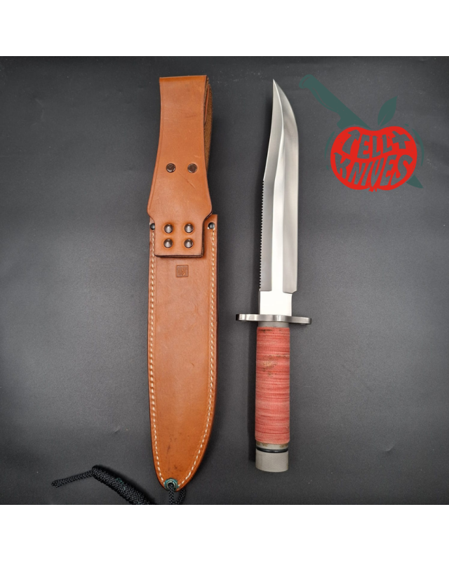 Al Mar Knives SF-10 survival fixed blade SEKI JAPAN AUS-6 steel satin finish steel guard red cord handle brown leather s