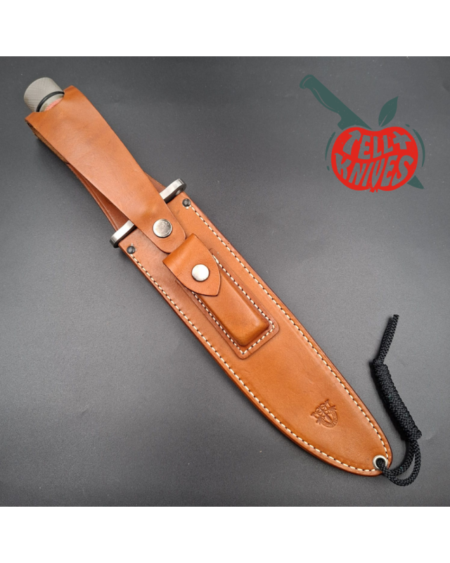 Al Mar Knives SF-10 survival fixed blade SEKI JAPAN AUS-6 steel satin finish steel guard red cord handle brown leather s