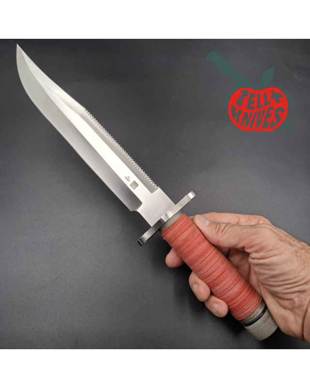 Al Mar Knives SF-10 survival fixed blade SEKI JAPAN AUS-6 steel satin finish steel guard red cord handle brown leather s